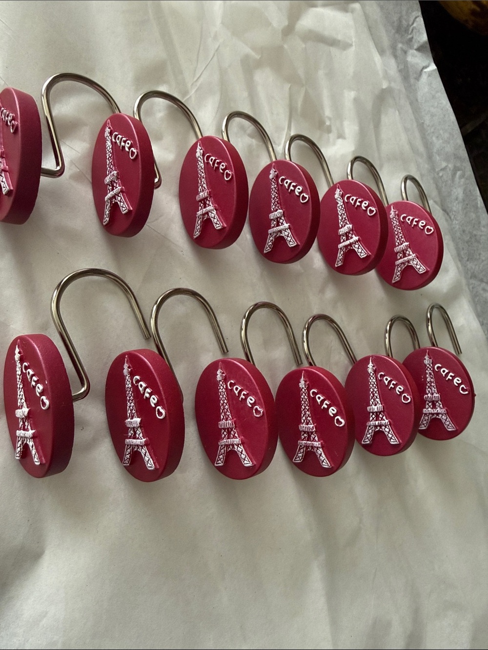 Eiffel Tower Cafe Shower Curtain Hooks Set 12